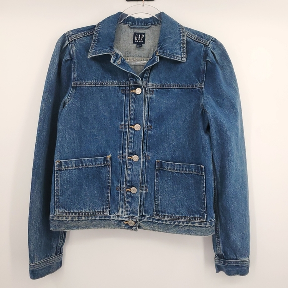 Gap Denim Womens Pleated Puff Sleeve 